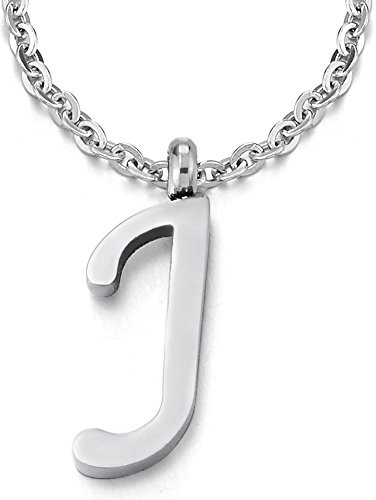 COOLSTEELANDBEYOND Name Initiale Alphabet Buchstaben A bis Z Anhänger Edelstah Halskette für Damen Herren mit 50cm Stahl Seil-Kette - J