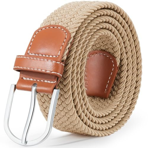 Yangbaga Stretchgürtel Damen Komfortabel Elastische Geflochtener Stretch Gürtel für Damen und Herren (105-125cm (Beige)