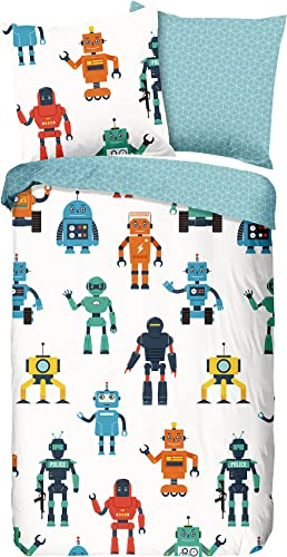 Good Morning Bettbezug für Kinder, Roboter, 135 x 200 cm, Bettwäsche