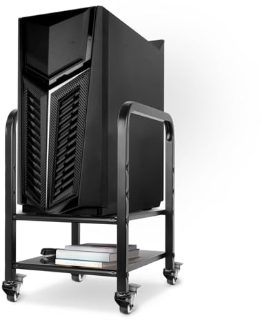 360Tronics Computer-Tower-Bodenständer, höhenverstellbarer PC-Ständer, 2-stöckig, für Mini/Mid-Tower, Vollmetall-CPU-Halterungswagen mit feststellbaren Lenkrollen für Zuhause und Büro