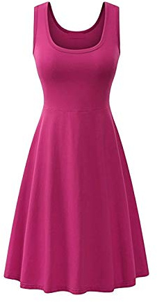 OMZIN Damen Sommerkleid Vintage Ärmellos Partykleider Sommer Einfarbig Freizeitkleider