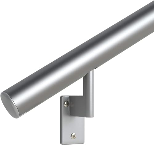 Promenaid 0,5 m Handlauf-Set – Komplettes Handlauf für den Innen- und Außenbereich – Silber eloxiertes Aluminium mit 2 silbernen Wandhalterungen + bündigen Endkappen – 4,1 cm rund