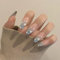 24PCS Glossy Press on Nails Gradient Blue Cloud False Nails Full Cover Long Coffin Nails Tips for Women Girls Party Salon