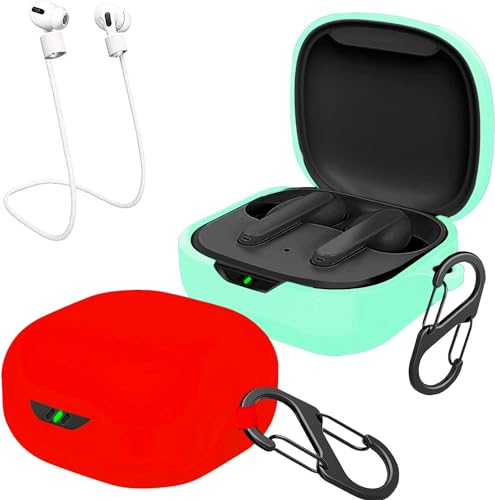 easyBee Funda 2-Pack Compatible con JBL Vibe Flex/JBL Wave Flex/JBL Wave 300 TWS, Carcasa Protector de Silicona Líquida, Estuche Auriculares con 2 Mosquetón Correa Anti-Perdida - Rojo y Verde