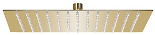 vidaXL Gold Rainfall Shower Head - Stainless Steel 25x25 cm Square Overhead Rain Shower with Silicone Nozzles and Swivel Joint