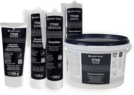 MARBET DESIGN Styroporkleber, Montagekleber & Maler Acryl, Innen für Stuckleisten, Deckenplatten, Zierleisten uvm. (16kg Eimer Titan Plus) Baukleber weiß umweltfreundlich starker Kleber
