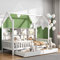 DuraB Kinderbett,Schönes Hausbett,Vollholz mit Zaun und Lattenrost, mit Rausfallschutz für Kinder- und Jugendzimmer (Weiß+Bücherregal, 90 X 200 cm)