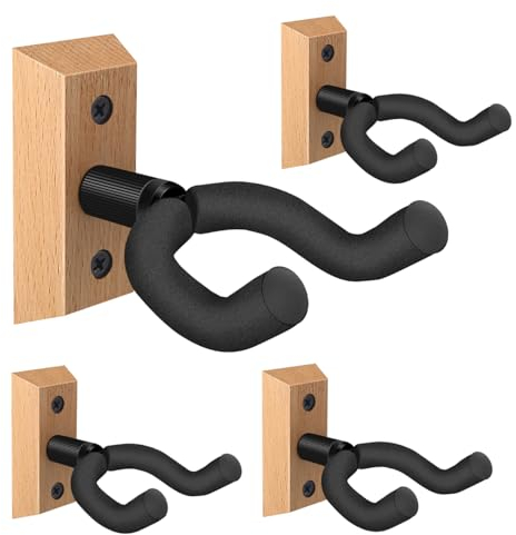 Montaggio a Parete Chitarra 4 Pack, Appendino per Chitarra con Gancio Morbido Rotabile, Supporto per Chitarra A Forma di U in Legno duro Montaggio A Parete per Chitarra Acustica, Chitarra Elettrica
