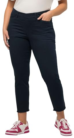 Ulla Popken Damen große Größen Übergrößen Plus Size 7/8-Hose Sienna, Fransensaum, schmales Bein Marine 58 818073130-58