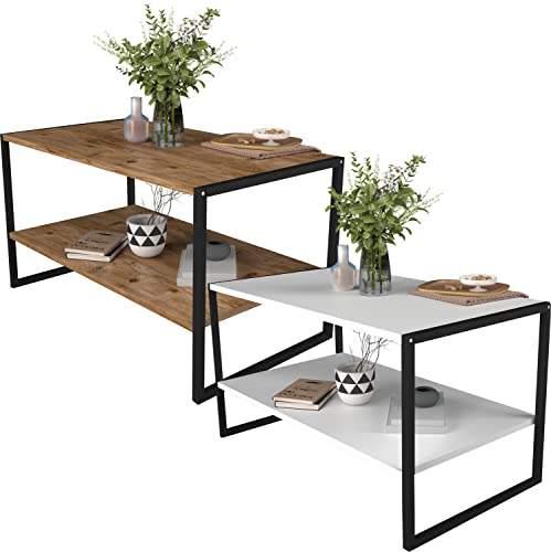 VCM Holz Beistelltisch | Couchtisch im schlichten Industriestyle | Maße ca. H. 50 x B. 90 x T. 50 cm | Wohnzimmertisch | Kaffeetisch - Insasi L