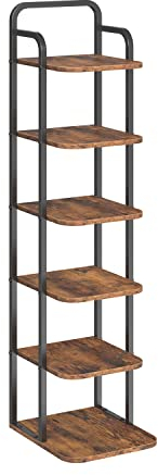 Hzuaneri Vertikales Schuhregal, 6-stöckige Schuhregale, Holz-Schuh-Organizer für Schrank, Eingang, Schuhturm für kleine Räume, freistehend, verstellbar, rustikal braun und schwarz SR04201B