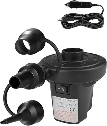 Electric Air Pump for Inflatables, 240V AC/12V DC (Home/Car) Electric Air Pump 3 Nozzles Quick Inflate Paddling pools Pump for Air bed, Blow up Bed Pump for Camping Sports, Kids Paddling Pools & Toys