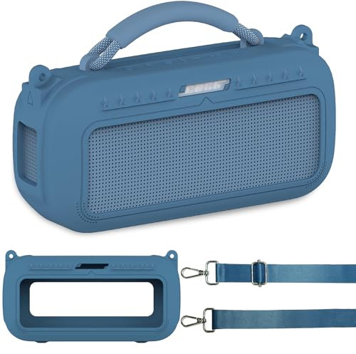 JCHPINE Silicone Cover Case for New Bose SoundLink Max Portable Speaker Accessories, Soft Silicone Skin for Bose SoundLink Max Bluetooth Speaker Case with Shoulder Strap(Blue Silicone Case)