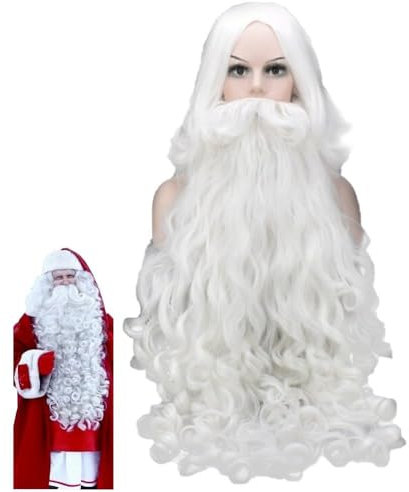 Glixoft Weihnachtsmann-perücke Und Bart-Set, Gewellter Schnurrbart Und Perücke, Weihnachtsmann-Kleid, Zubehör, Weihnachts-Cosplay-zubehör Für Die Weihnachtsfeier