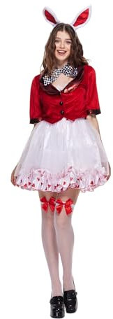 EraSpooky Damen Kostüm weißes Kaninchen für Erwachsene Mädchen Halloween Osterhasen Kostüme Verkleidung Size M