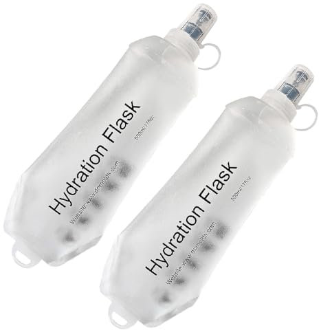 AXEN 500ML Soft Flask, TPU Foldable Running Hydration Flask, Soft Collapsible Water Bottle for Hydration Pack Cycling Marathon Running Hiking, White Pack of 2