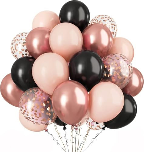 UDRKFOPK Ballon Or Rose et Noir,60 Pièces12 Pouces Ballons Anniversaire Latex Hélium Ballon,Ballon Or Rose Ballon Fete pour Fête à Thème Filles Anniversaire Baby Shower Mariage Fête Décorations