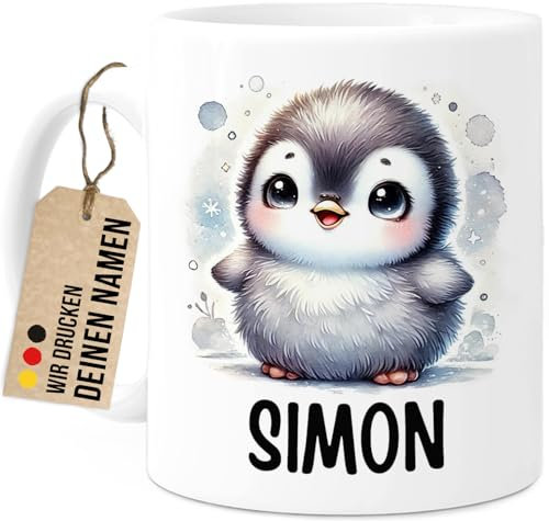 Tassenliebling® Pinguin Tasse personalisiert - Kindertasse mit Namen - Tiere Geschenke - Tasse mit Namen Kind - Personalisierte Geschenke Kinder - Kinderbecher aus Keramik 330ml
