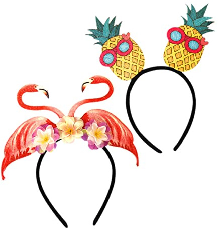 2 Stück Hawaii Party Stirnband mit Flamingo und Ananasmotiv aus Kunststoff