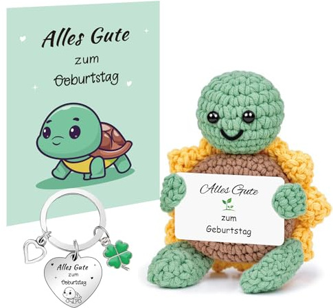 Szhhrxi Positive Schildkröte Geburtstagsgeschenk, Pocket Hug Kuscheltier Schildkröte mit Grußkarte & Glücksbringer, Kreative Handgemachte Turtle Puppe Geschenk für Freundin Frauen Mama (Geburtstag)
