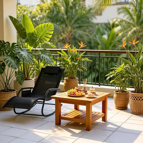 staronce Metall-Schaukelsessel mit Seitentasche, ergonomischer Gartenliegestuhl, klappbarer Relaxsessel für Terrasse und Garten, schwarz, bis 150 kg
