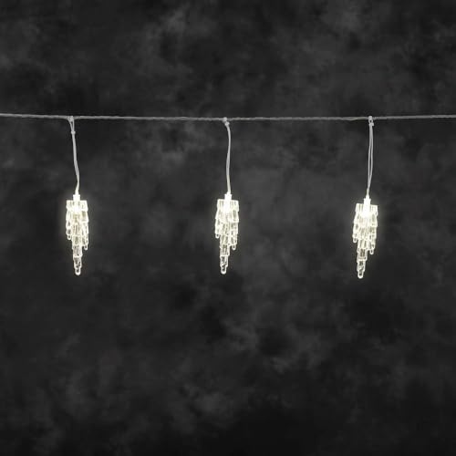 Konstsmide LED Eiszapfen Lichtervorhang, 20 Zapfen, 20 warm weiße Dioden, 24V Außentrafo, transparentes Kabel - 2739-103