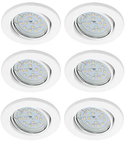 Trango 6er Set 6729-066-5WAK IP23 LED Einbaustrahler in Weiß matt inkl. 6x 5 Watt GU10 LED Leuchtmittel 3000K warmweiß & GU10 Fassung, Einbauleuchte, Badleuchte, Deckenleuchte, Deckenstrahler