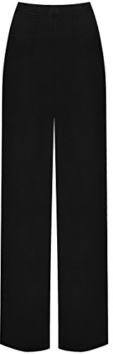 WearAll - Übergröße Damen Palazzo Weite Bein Hosen - Schwarz - 52-54