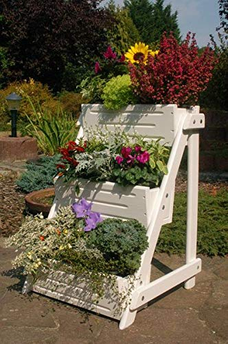 Deko-Shop-Hannusch Premium Blumentreppe Pflanzleiter Pflanztreppe Blumenbank Blumenleiter Blumenregal Blumenampel aus Holz, vollständig behandelt, weiß