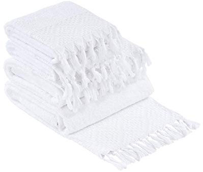 DONE Provence BOHÈME 4-tlgs Frottierset, 2X Gästehandtuch 2X Handtuch Zwirnfrotier Weich Hautfreundlich 100% Baumwolle Weiss 500gr/m²
