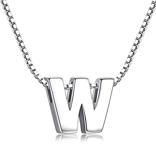 Buchstaben Kette - Buchstabenkette Kette mit Buchstabenanhänger Silber Halskette Kettenanhänger Initialen Silberkette Damen 925 (Kette mit buchstabe W)