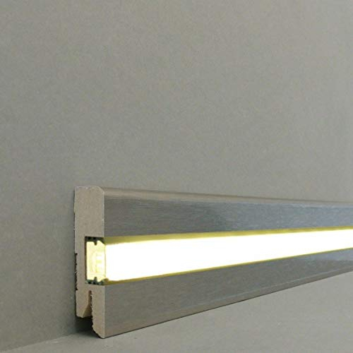Chemnitz 716.733L, battiscopa LED, 58 x 16 mm, battiscopa LED, striscia luminosa, con copertura bianca, battiscopa professionale, in acciaio inox spazzolato, misura 2
