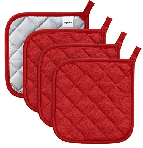 Manique en coton lavable en machine résistant à la chaleur, support de casserole, tampons chauds, dessous de plat pour la cuisson et la cuisson (4, rouge)