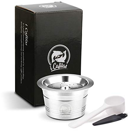 i Cafilas Edelstahl Kapseln nachfüllbar für Kaffeemaschinen CAFISSIMO® von TCHIBO und Kaffeemaschinen CAFFITALY® + 1 Löffel + 1 Pinsel (Kapsel)