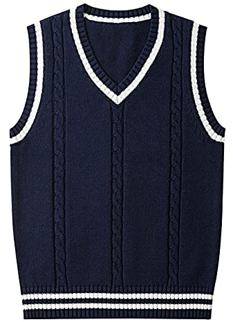 SERAPHY Herren Damen Pullunder, Ärmellos V-Ausschnitt Baumwollwesten, Jungen Mädchen Klassisch Gestrickte Gestreifte Pullover für Frühling Herbst Winter-RY-L