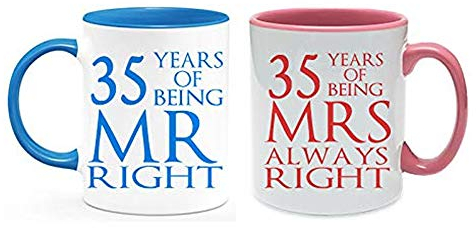 Being Mr Right & Mrs Always Right - Juego de 2 tazas de regalo para boda, día de San Valentín, color (35 años)