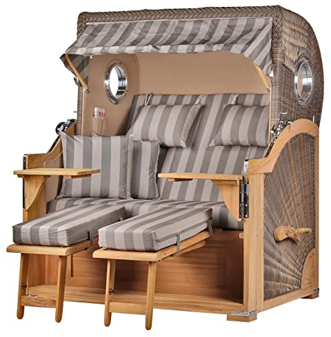 bene living Strandkorb Königssee Ostsee Volllieger Teak Bullauge - PE grau - Modell 537