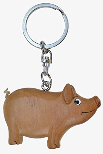 Cornelißen Schlüsselanhänger Schwein, aus Holz und Metall, Schweinchen Glücksbringer