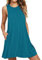 OMZIN Damen Minikleid Sommer Ärmellos Kleider mit Taschen Tunika Tshirt Kleid Kurzarm MiniKleidPfauenblau XXL