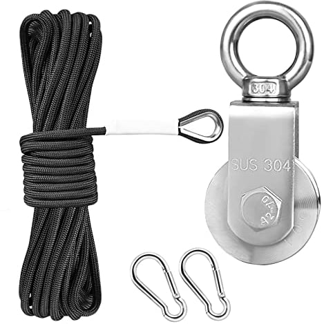 TooTaci Seilrolle Umlenkrolle Set,48MM Edelstahl Seilrollen Umlenkrolle mit 6mm/10M Seil für Flaschenzug,2 Stück Umlenkrolle Karabiner,Seilrolle Tragkraft 500kg