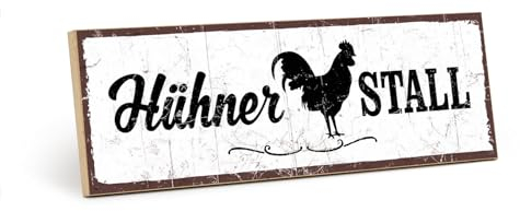 TypeStoff Holzschild mit Spruch – Hühnerstall – im Vintage-Look mit Zitat als Geschenk und Dekoration zum Thema Hühner und Eier - HS-00778