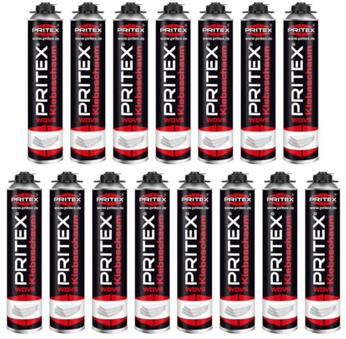 PRITEX – WDVS Klebeschaum 15 x 750 ml zum Isolieren, Fixieren & Befestigen – Dämmstoffkleber mit sehr guter Haftung, niedrigem Aushärtedruck & geringer Nachdehnung – Bauschaum für Montagepistole