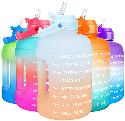 BuildLife Motivational Water Bottle 2.2L - Large Capacity Water Jug with Straw & Time Marker & BPA Free Ensure Enough Water-Drinking Throughout The Day (Blue-Orange, 2.2L)