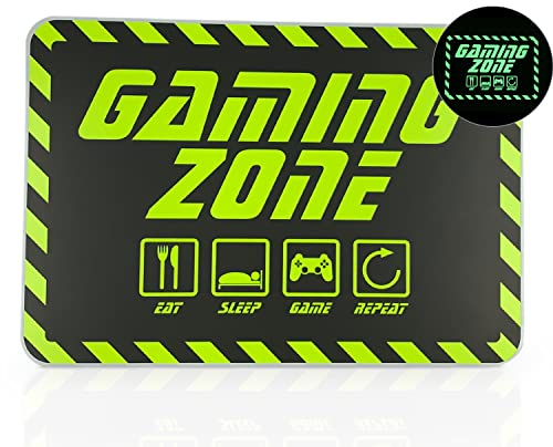 Gaming Zone Schild Leuchtet im dunkeln - Größe: 20 x 30 cm - Material: Aluminium, langnachleuchtend - gelb/schwarz - Eat Sleep Game Repeat - Wand- & Türschild - signodoo