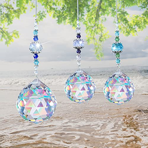 Seasboes 3 Stück Sonnenfänger, Kristalle zum Aufhängen, Kristall Glas Prisma, Kristalle als Dekoration, Suncatcher Hängedeko, Lichtfänger Kristal Anhänger Ornament für Zuhause Büro Garten Dekoration