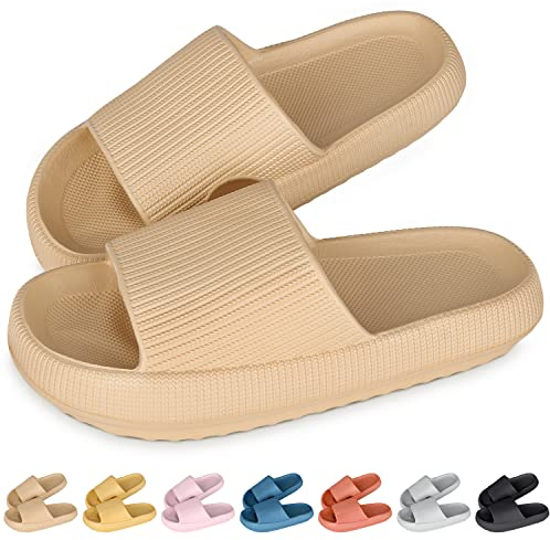 SHAINE Cloud Sliders Women Men Cozisliders Original Sliders Slippers Pool Sliders Summer Flip Flop Shower Bathing Pillow Sliders Slipper Khaki 7/7.5 UK