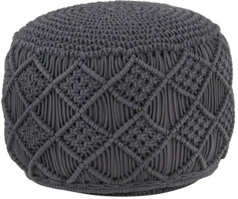 vidaXL Makramee Sitzpuff Handgefertigt Sitzpouf Sitzhocker Hocker Pouf Puff Fußhocker Ottomane Fußschemel Rund Anthrazit 45x30cm Baumwolle