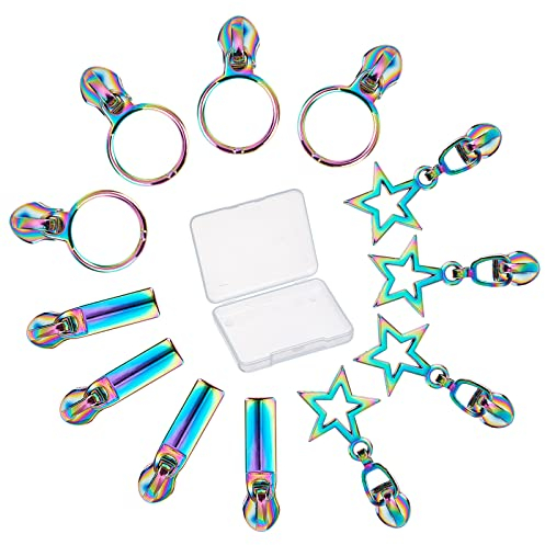 GORGECRAFT 1 Box 12 STÜCKE Regenbogen-Reißverschlüsse #5 #3 Schieber Selbstverriegelnder Reißverschluss Bunter #3 Stern Rechteckig #5 Rund Metall Ersatz-Reparatur-Set Große Zähne Reißverschlusskopf