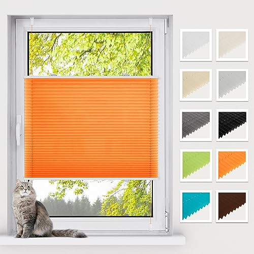 BelleMax Plissee ohne Bohren Klemmfix, Orange 80x120cm(BxH), Easyfix lichtdurchlässig Sichtschutz und Sonnenschutz, Jalousie Plisseerollo mit Klemmträger, Faltrollo für Fenster & Tür