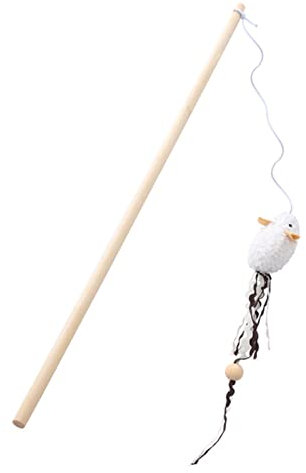 Saterkali Cat Flirt Pole Mouse On Stick Cat Teaser Rod Entertainment Long Wooden Pole White